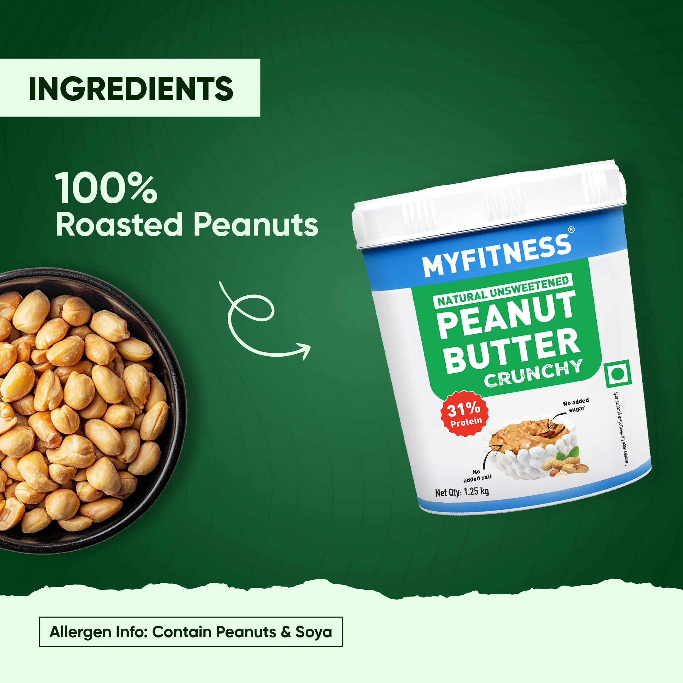 MyFitness Peanut Butter - Natural Unsweetened | 31% Protein | Crunchy | Zero Sugar Peanut Butter Spread - Image 5