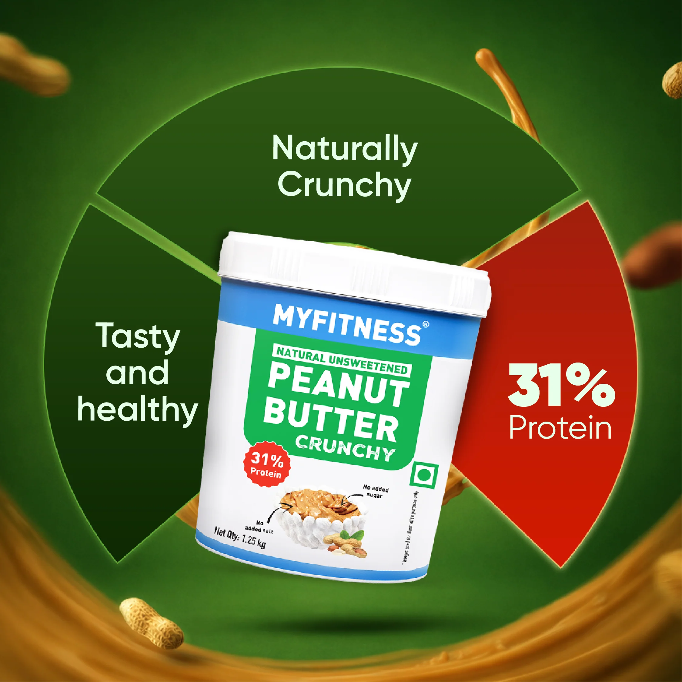 MyFitness Peanut Butter - Natural Unsweetened | 31% Protein | Crunchy | Zero Sugar Peanut Butter Spread - Image 7