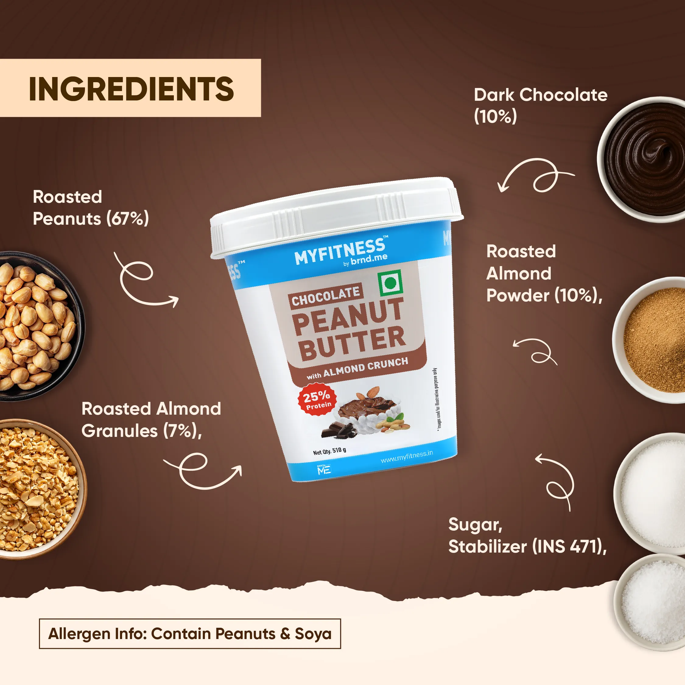 MyFitness Peanut Butter - Chocolate | 25% Protein | Almond Crunch | Chocolate Peanut Butter Spread - Image 3