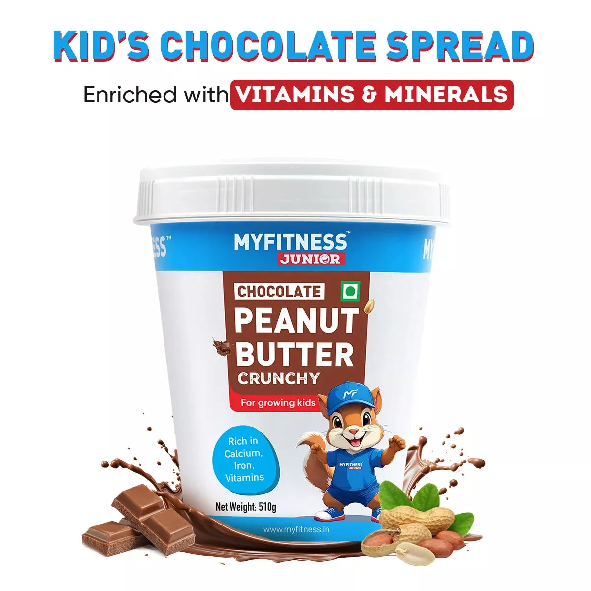 MyFitness Peanut Butter Junior - Chocolate | 25% Protein | Crunchy| Healthy Chocolate Spread for Kids