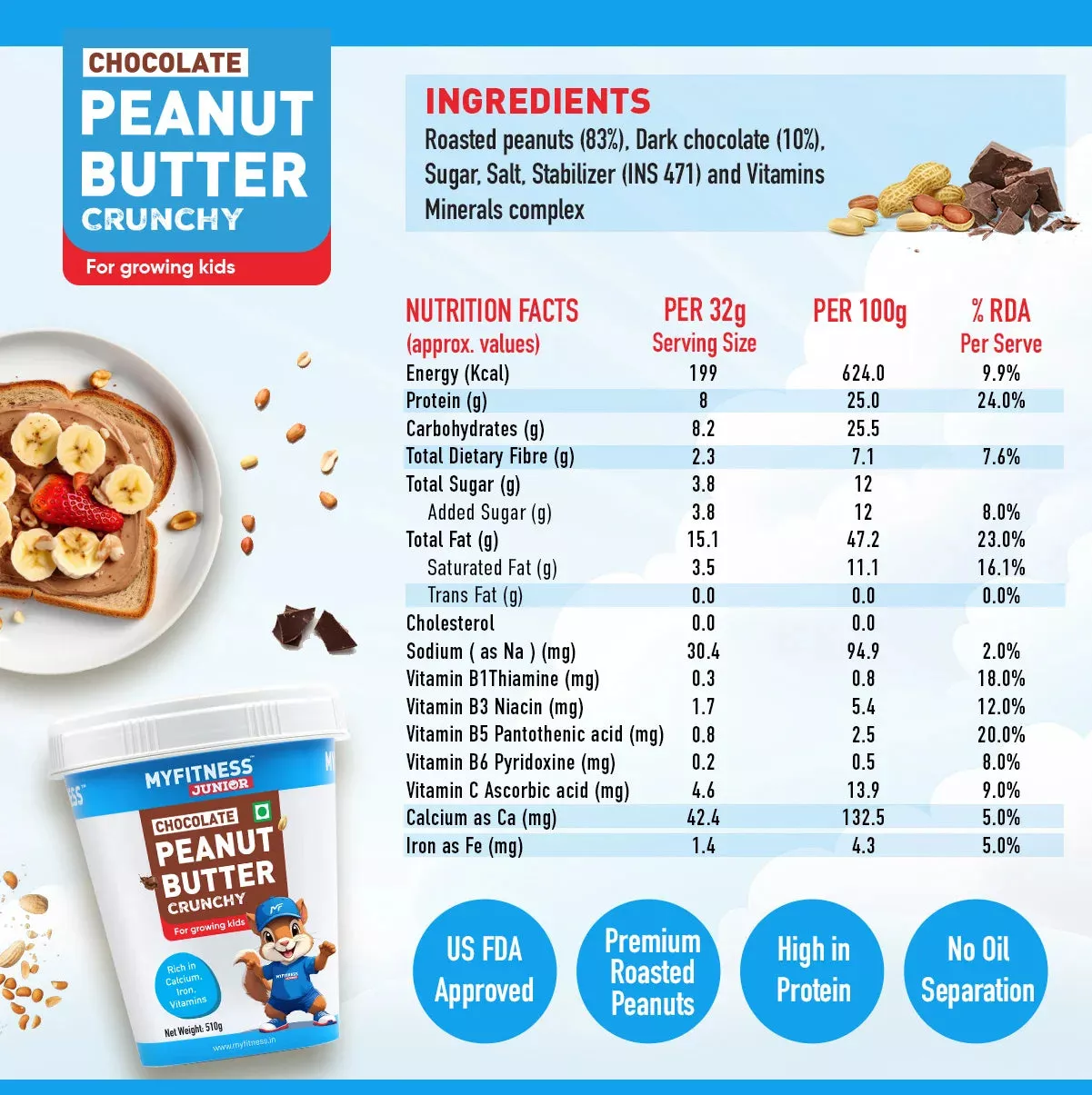 MyFitness Peanut Butter Junior - Chocolate | 25% Protein | Crunchy| Healthy Chocolate Spread for Kids - Image 5