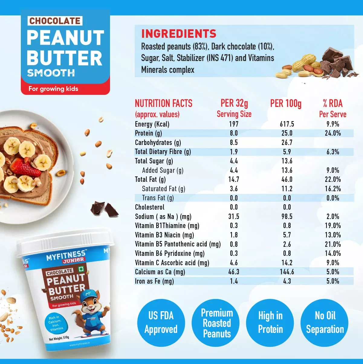 MyFitness Peanut Butter Junior - Chocolate | 25% Protein | Smooth | Healthy Chocolate Spread for Kids - Image 5