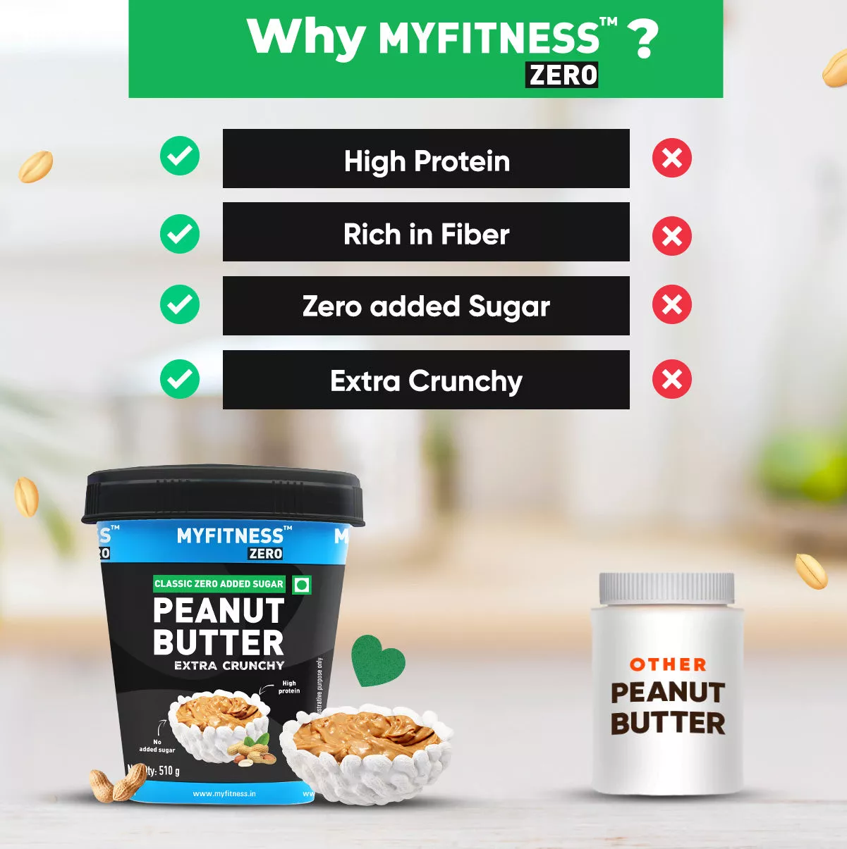 MyFitness Peanut Butter - Classic Zero | 28% Protein | Extra Crunchy | Zero Sugar Peanut Spread - Image 2