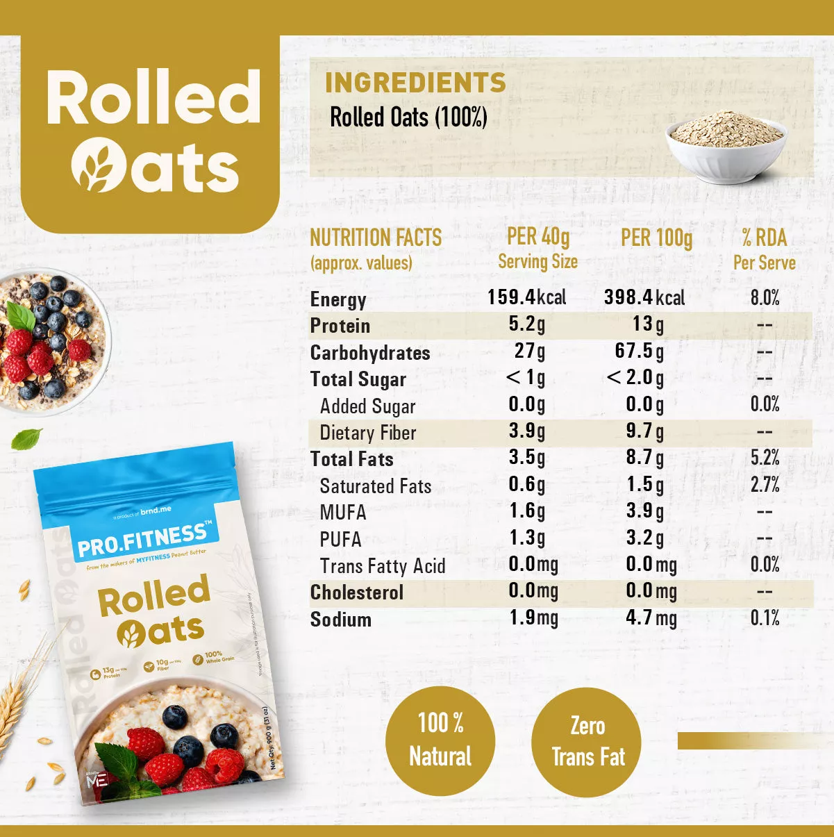 Pro.Fitness Rolled Oats | 13% Protein | Healthy Oats With High Fiber and Zero Cholesterol - Image 3